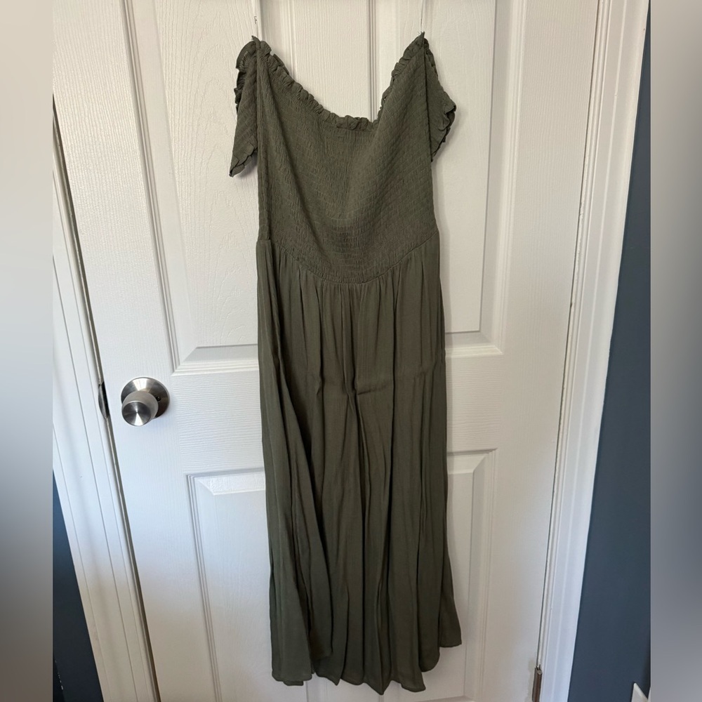 Lulu's Olive Green Strapless Off-Shoulder Midi Dress - Picture 4 of 4
